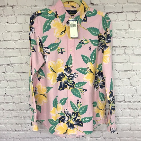 Polo Ralph Lauren Other - NWT Mens Polo Pink HIBSCUS Floral Long Sleeve Cotton Button Down Shirt Size M